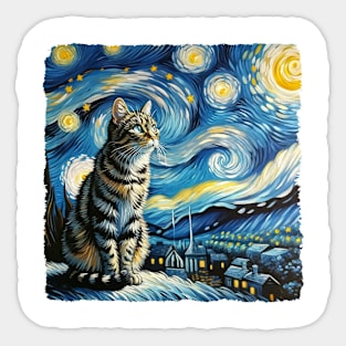 Tabby Starry Night Inspired - Artistic Cat Sticker